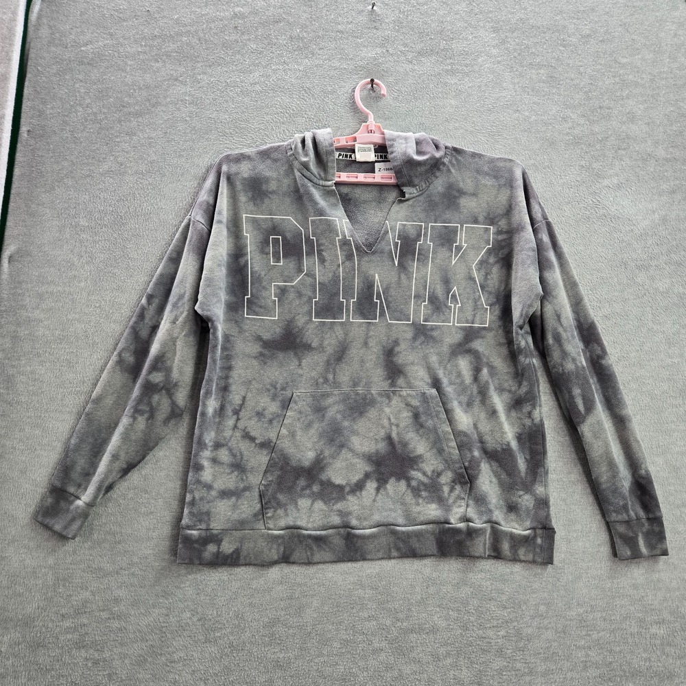 Pink Women Hoodie M Gray Tie-dye Long Sleeve Logo Cotton Polyester Pullover